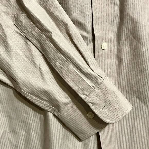 Joseph & Feiss Mens Taupe Textured Stripe non-iron Dress Shirt Sz 151/2 34/35 - Picture 5 of 5